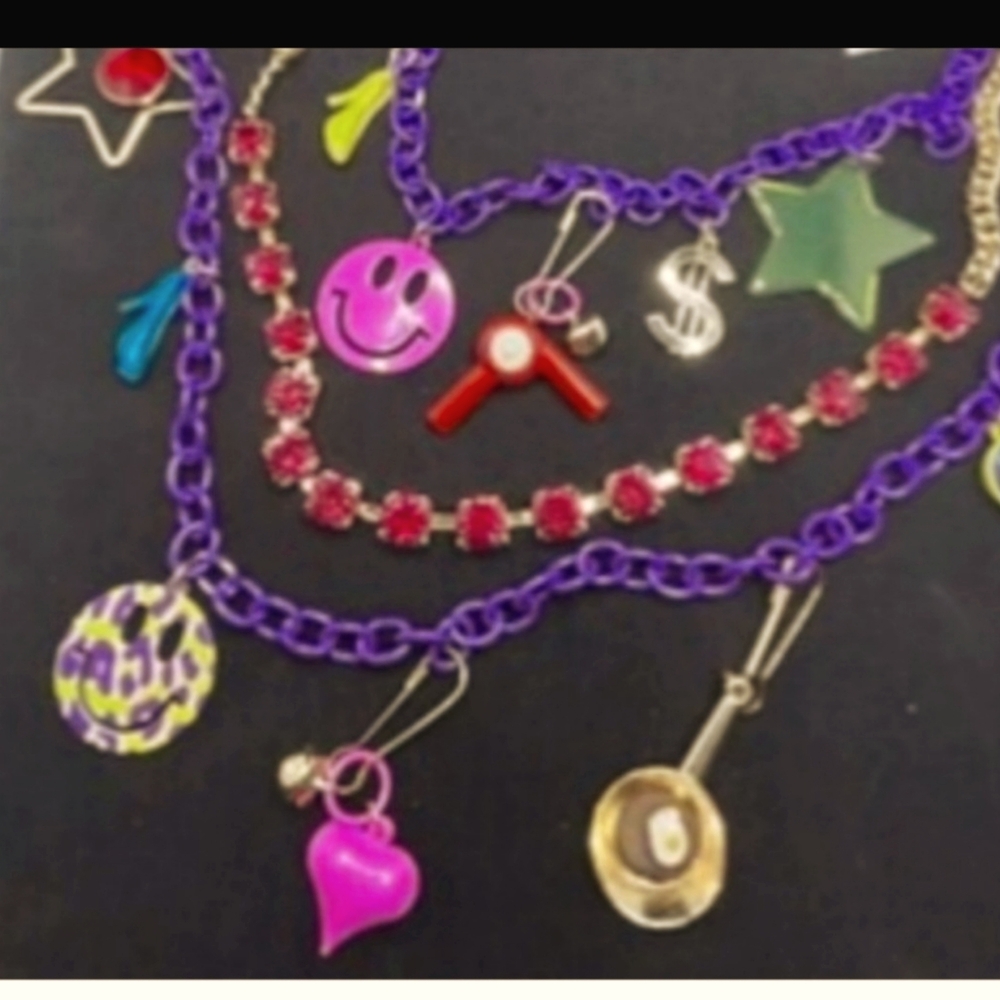 Betsey Johnson Nosalgic MUTI Chain Necklace charm 80s style
